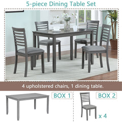 5 Piece Modern Dining Set, Rectangular Wooden Dining Table with 4 Upholstered Chairs for Kitchen, Dining Room, Gray