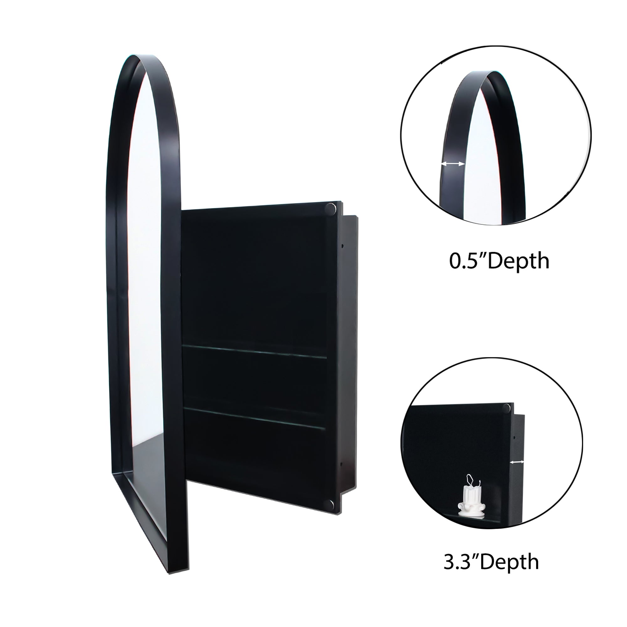 24x36 Inch Arched Recessed Medicine Cabinet, Metal Framed Bathroom Wall Cabinet with Mirror and Adjustable Shelves, Wall Mirror with Storage for Bathroom, Matte Black