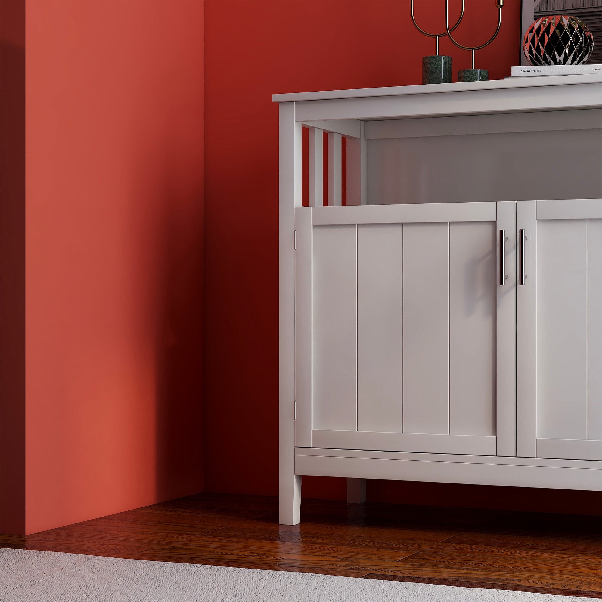 40" White MDF Sideboard with Doors for Storage - Ideal Buffet Design for Dining Room