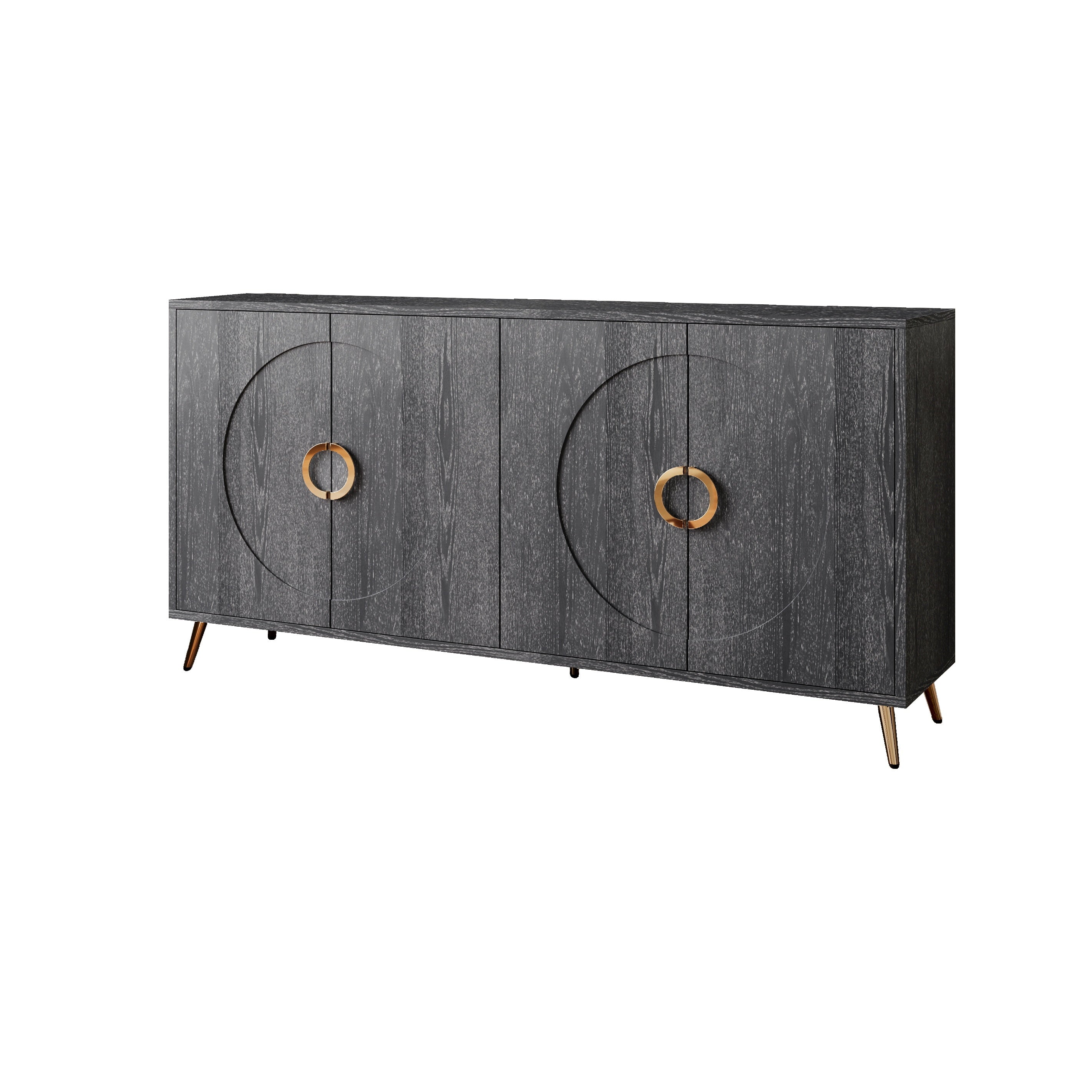 Modern Lacquered 4 Door Wooden Cabinet Sideboard Buffet Server Cabinet Storage Cabinet, for Living Room, Entryway, Hallway, Office, Kitchen and Dining Room, Distressed Black