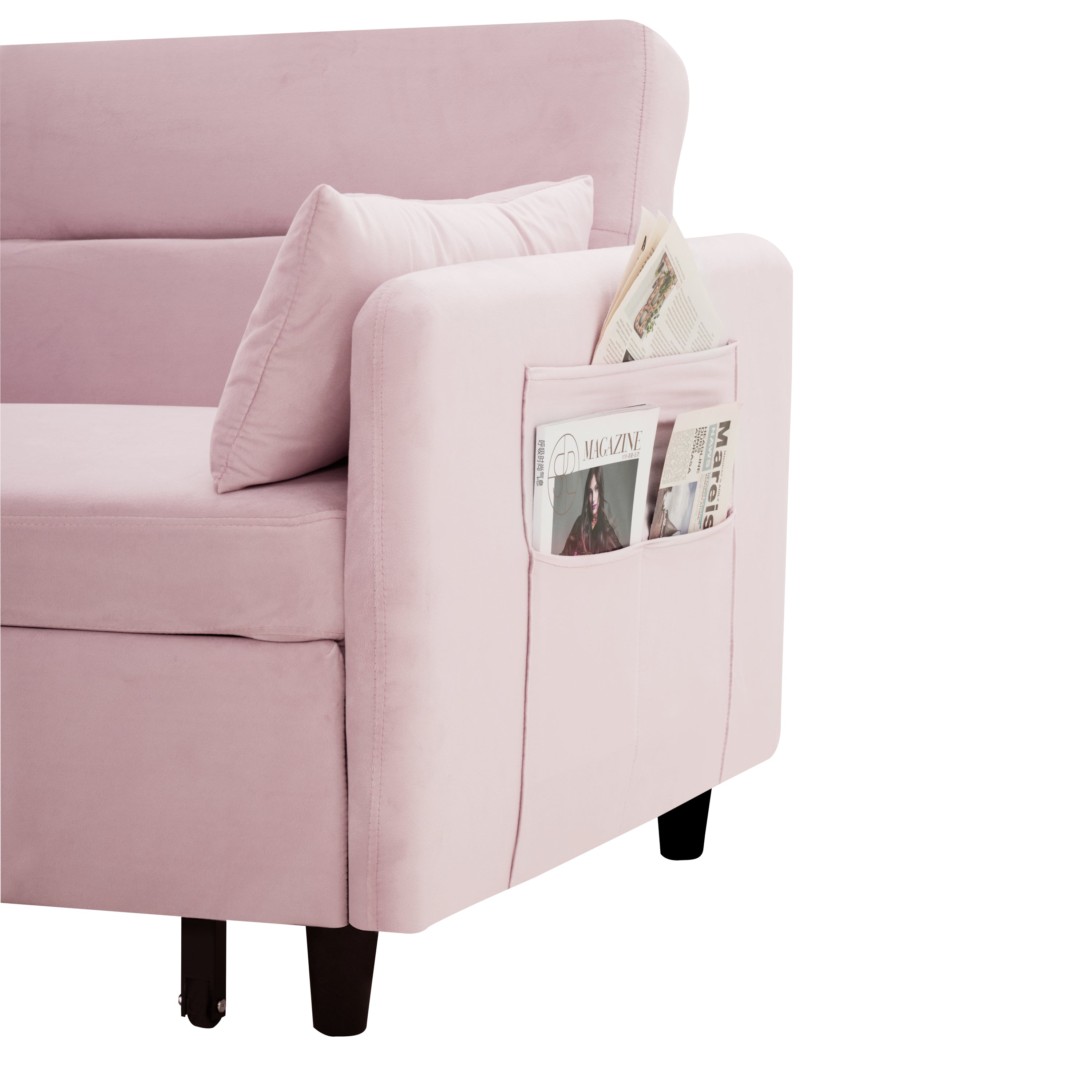 54" Pull-Out Sofa With Two Pillows Pink Velvet Loveseat For Small Living Room