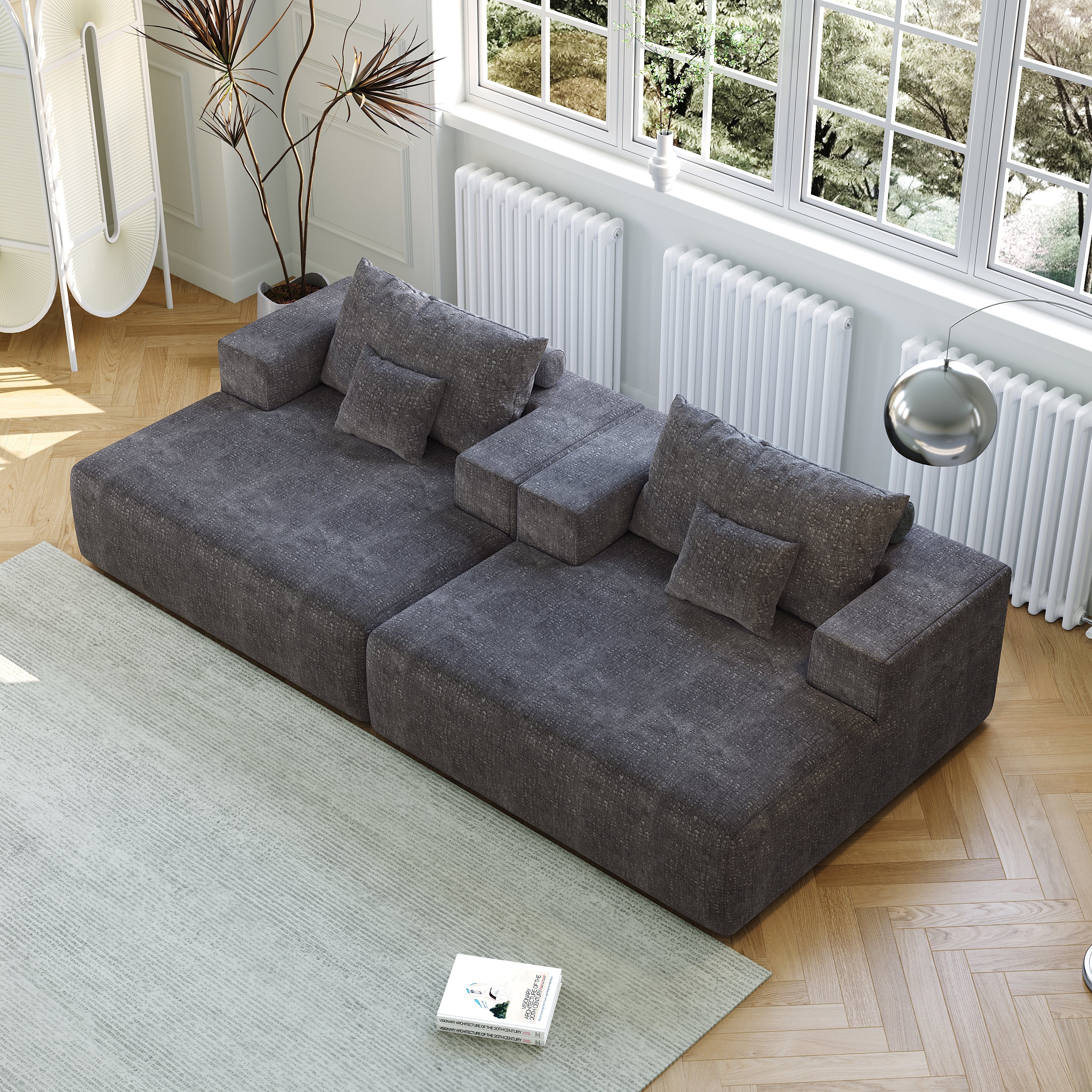 55-inch Chenille Sponge Sofa Lounge Chair,No Assembly Required,Fluffy Modern Sleeper Chair for Indoor Living Room Bedroom