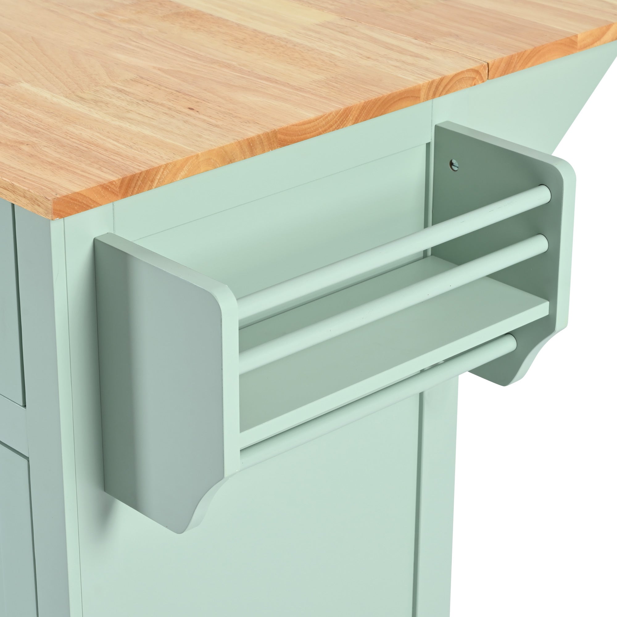 Kitchen Cart with Rubber wood Drop-Leaf Countertop for Dinning Room, Mint Green