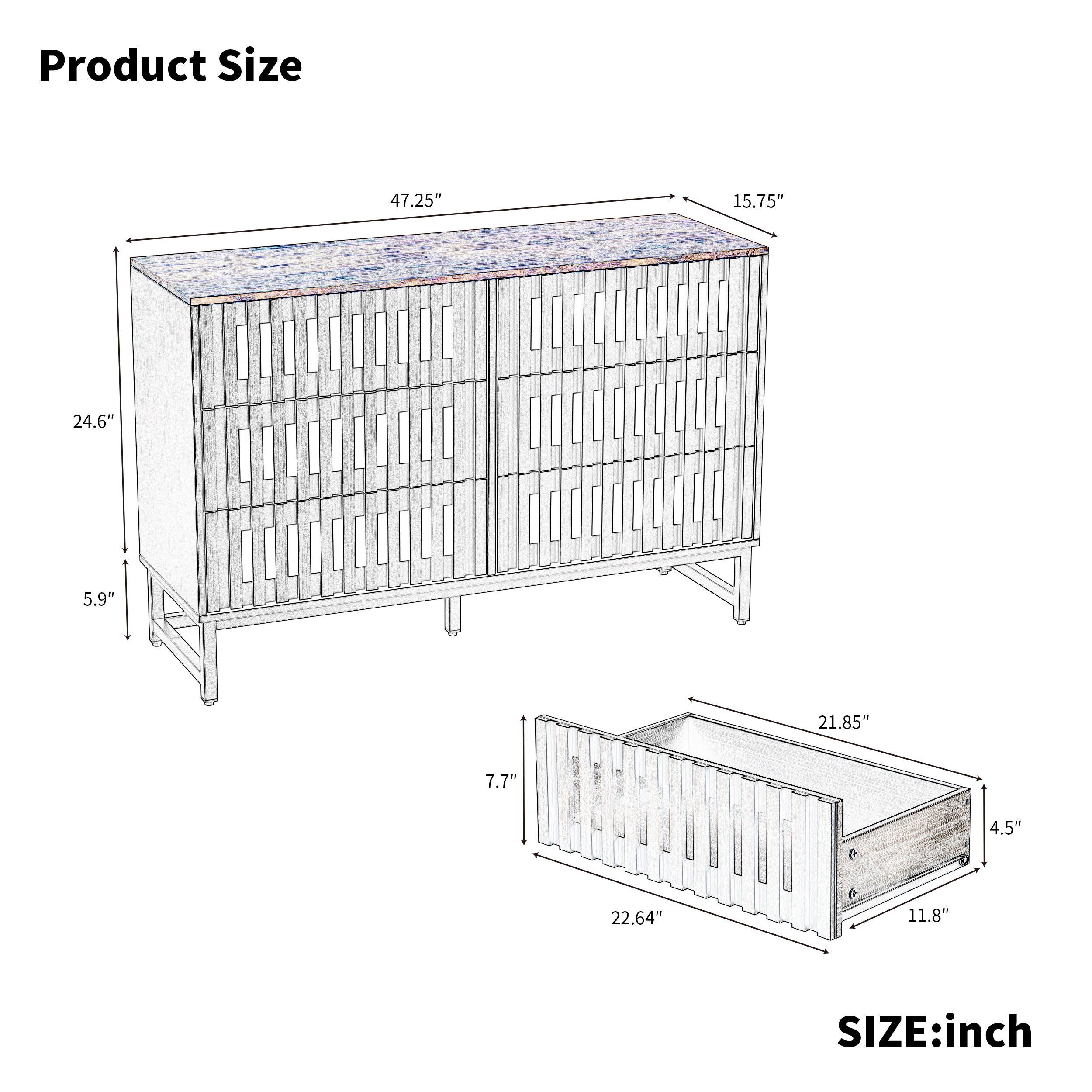 6-Drawer Modern Dresser with Slatted Grille Design and Metal Legs, Durable MDF Construction