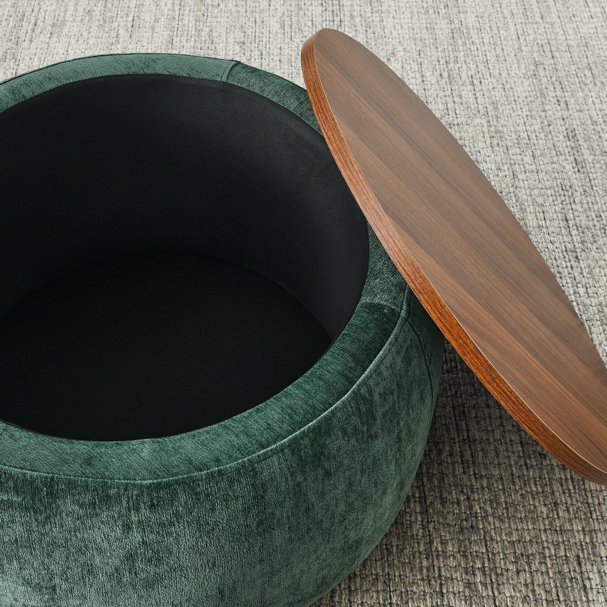 Round Storage Ottoman, 2 in 1 Function, Work as End table and Ottoman,with small seat,Green(25"x25"x14.7")