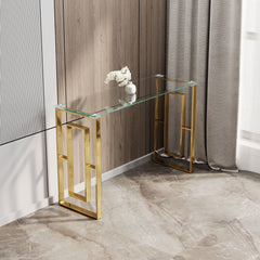 Console Table Stainless Steel Glass,Meal side table Golden Clear