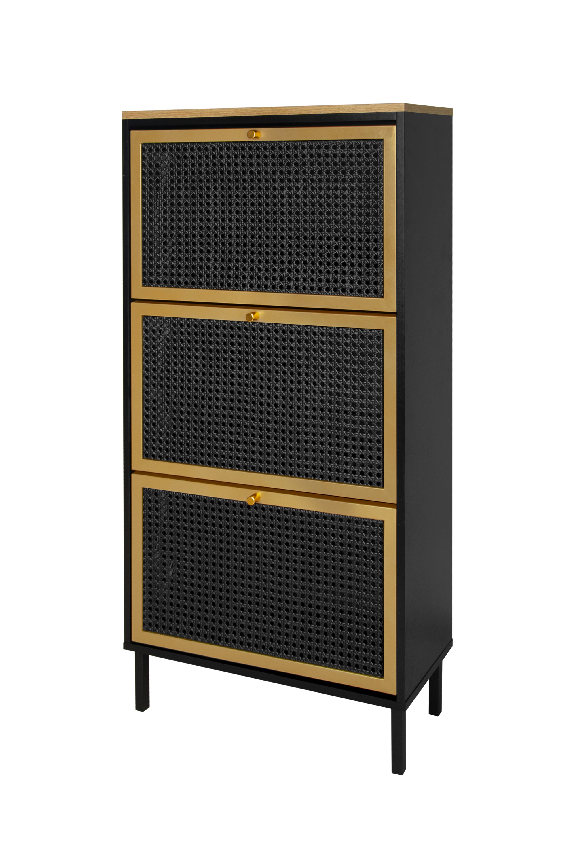 3 Metal Door Shoe Rack, Freestanding Modern Shoe Storage Cabinet, Metal rattan, for Entryway