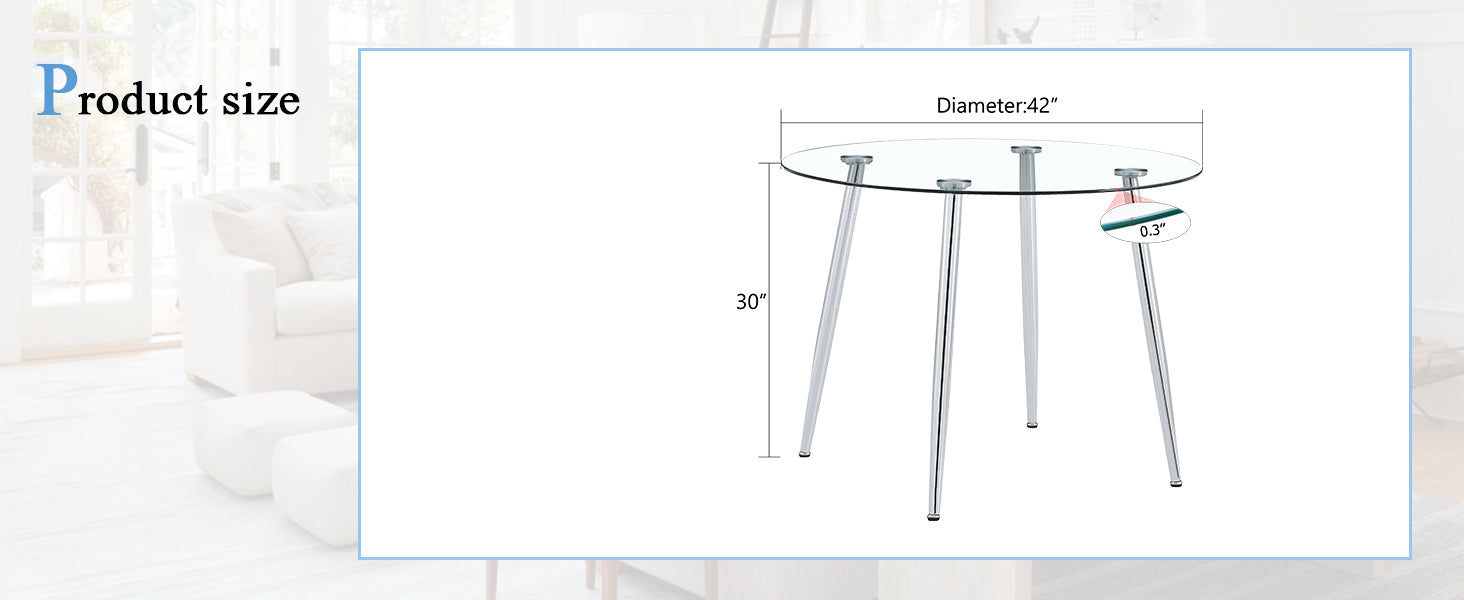 Elegant Round Glass Top Dining Table with Silver Metal Legs -  Perfect for Your Dining Room