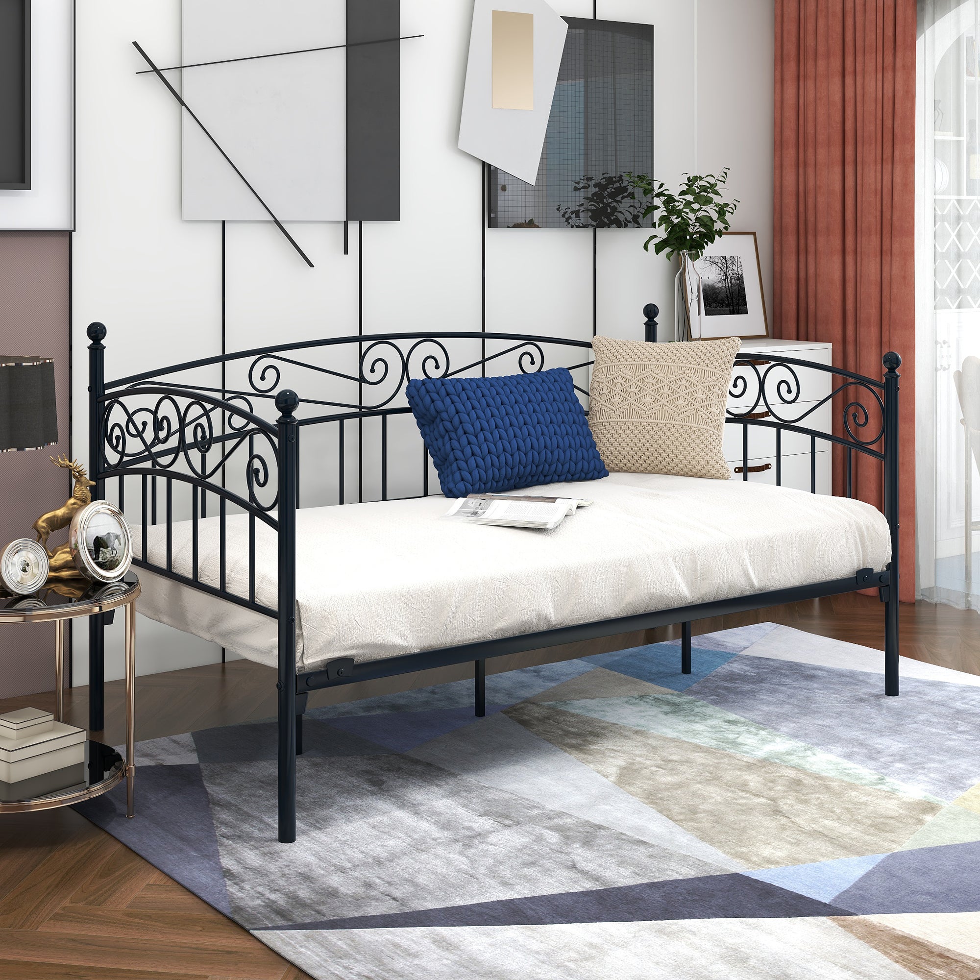 Metal Daybed Frame with Headboard, Sofa/Bed Design - Twin, Black