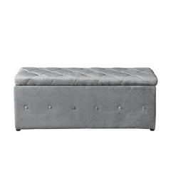 1 Piece Rectangular Storage Ottoman Short velvet with 2 Set Ottomans (Light Gray)