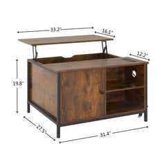 Lift-Top Coffee Table with Hidden Storage, Rustic Brown