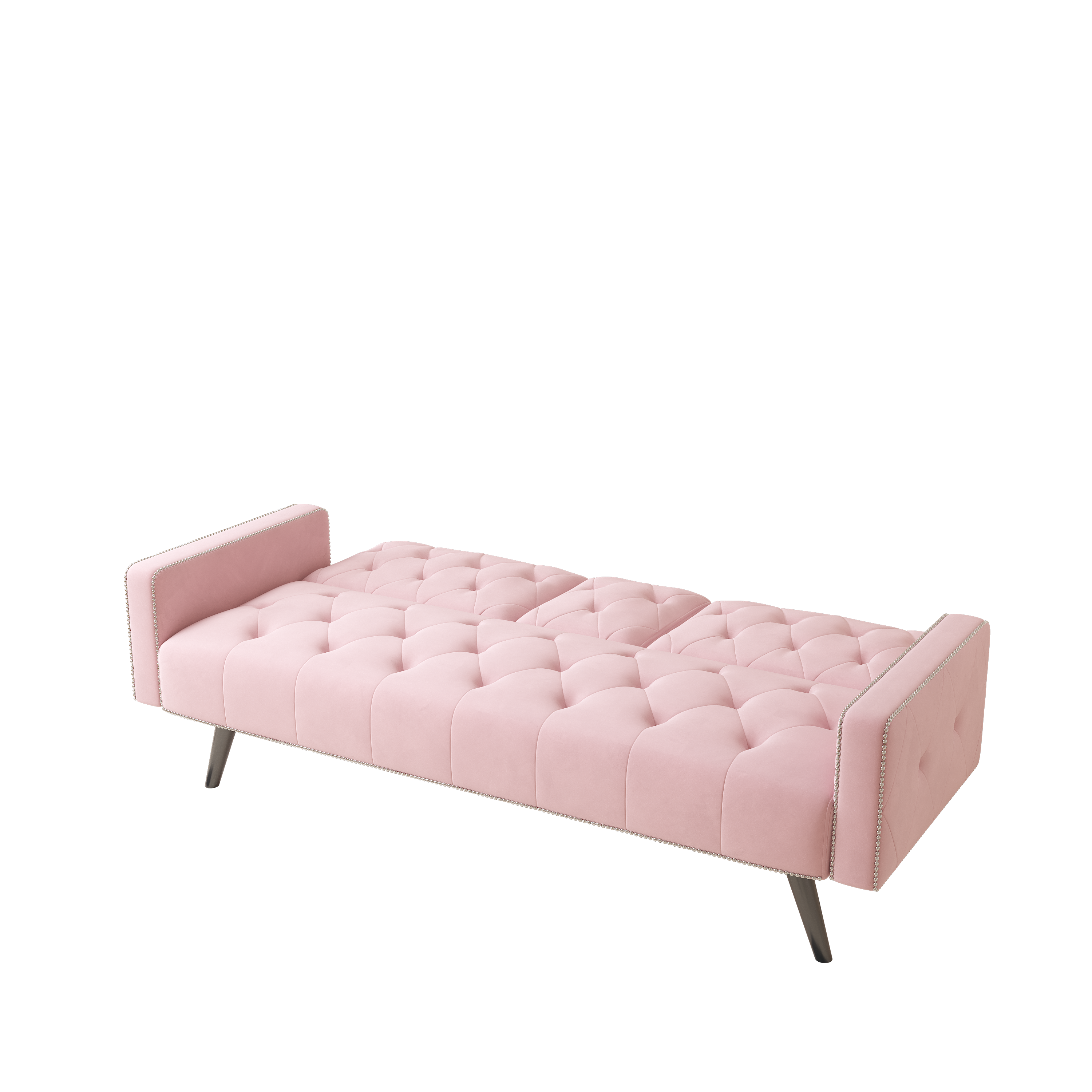 72" Pink Velvet Sofa Bed with Nail Head Trim & Two Cup Holders Sleeper Sofa for Small Living Room