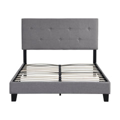 Full Size Upholstered Platform Bed Frame with Modern Button Tufted Linen Fabric Headboard, No Box Spring Needed, Wood Slat Support, Easy Assembly,  Grey