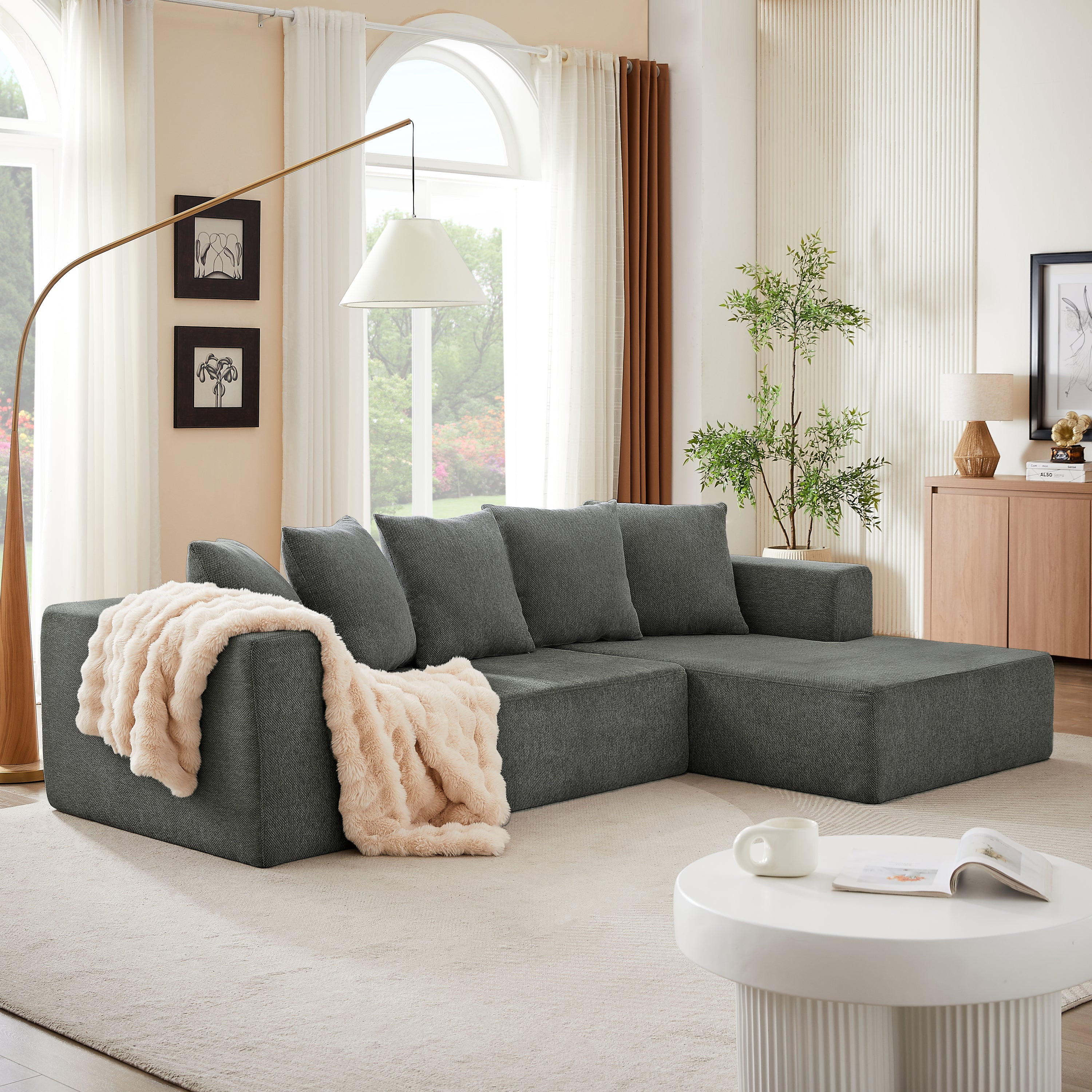 Chenille L-Shaped Sectional Sofa Set,Minimalist Style Modular Sectional Sofa, Luxury Chenille Fabric Cloud Couch for Living Room