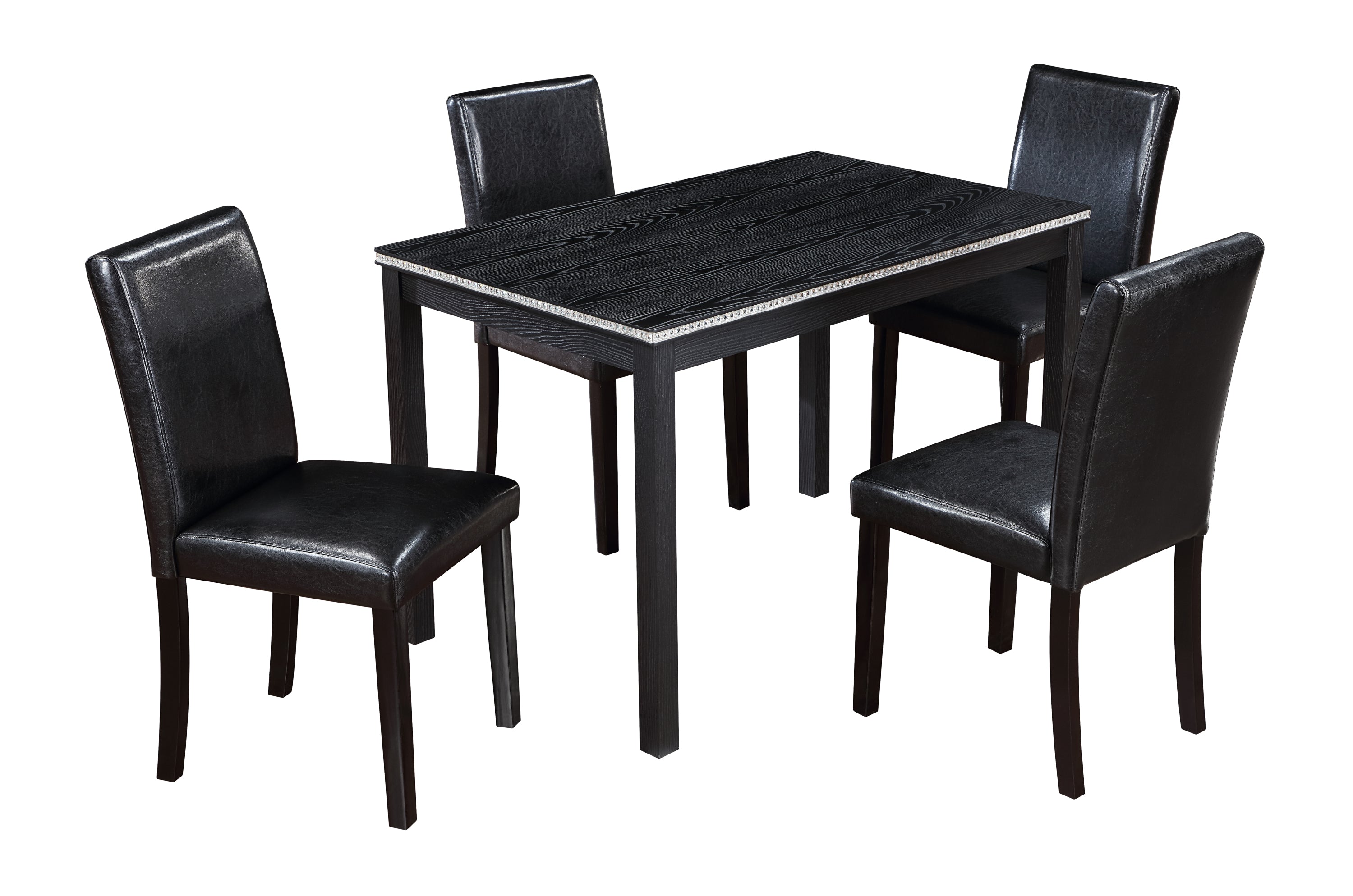 5 Piece Wooden Dining Table Set, Kitchen Table Set with a Rectangular Table and 4 Upholstered Chairs, Wooden Dining Room Table with Crystal Decoration and Chairs Set for Kitchen, Dining Room, Black