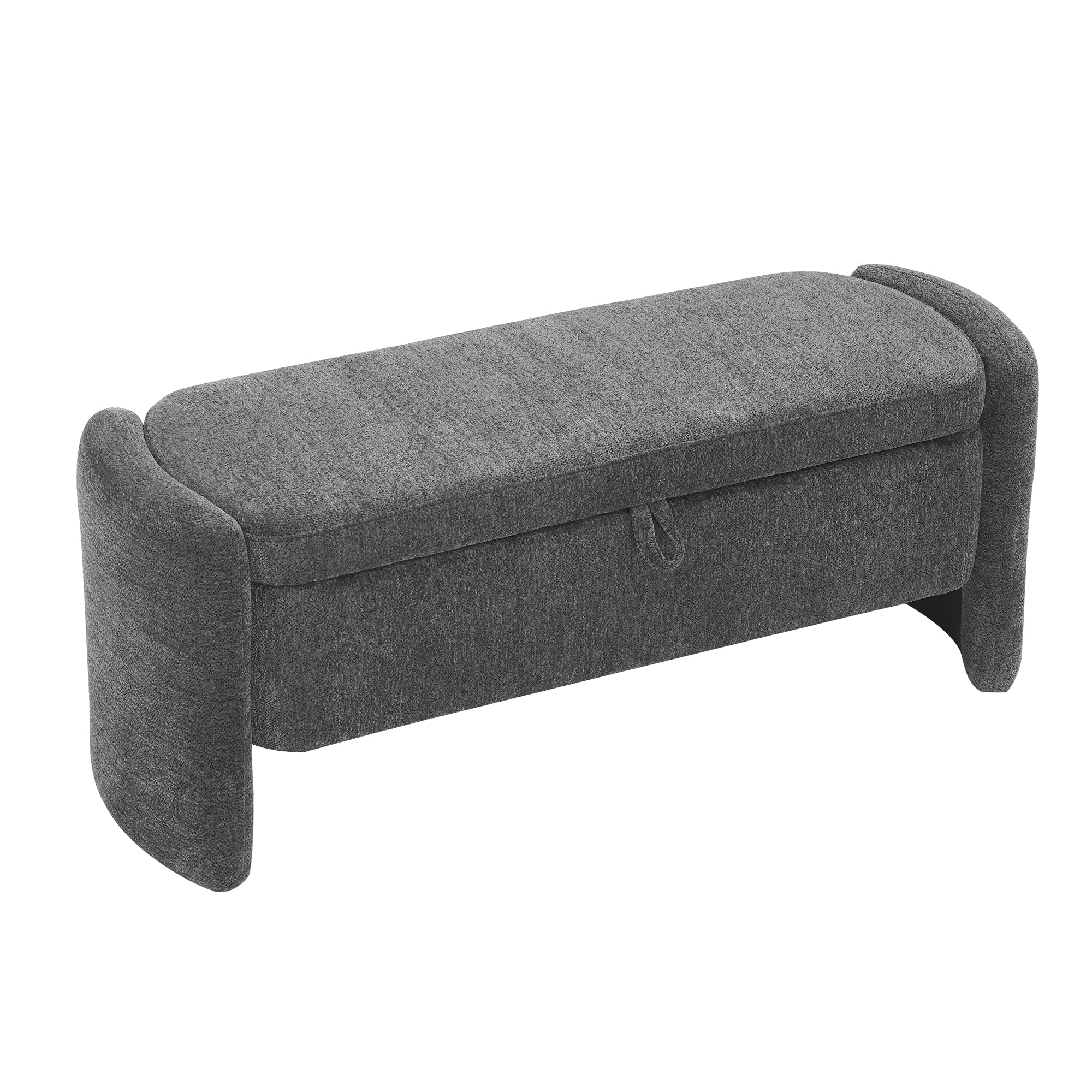 Oval Chenille Storage Ottoman Bench with Large Storage Space for Bedroom, Gray