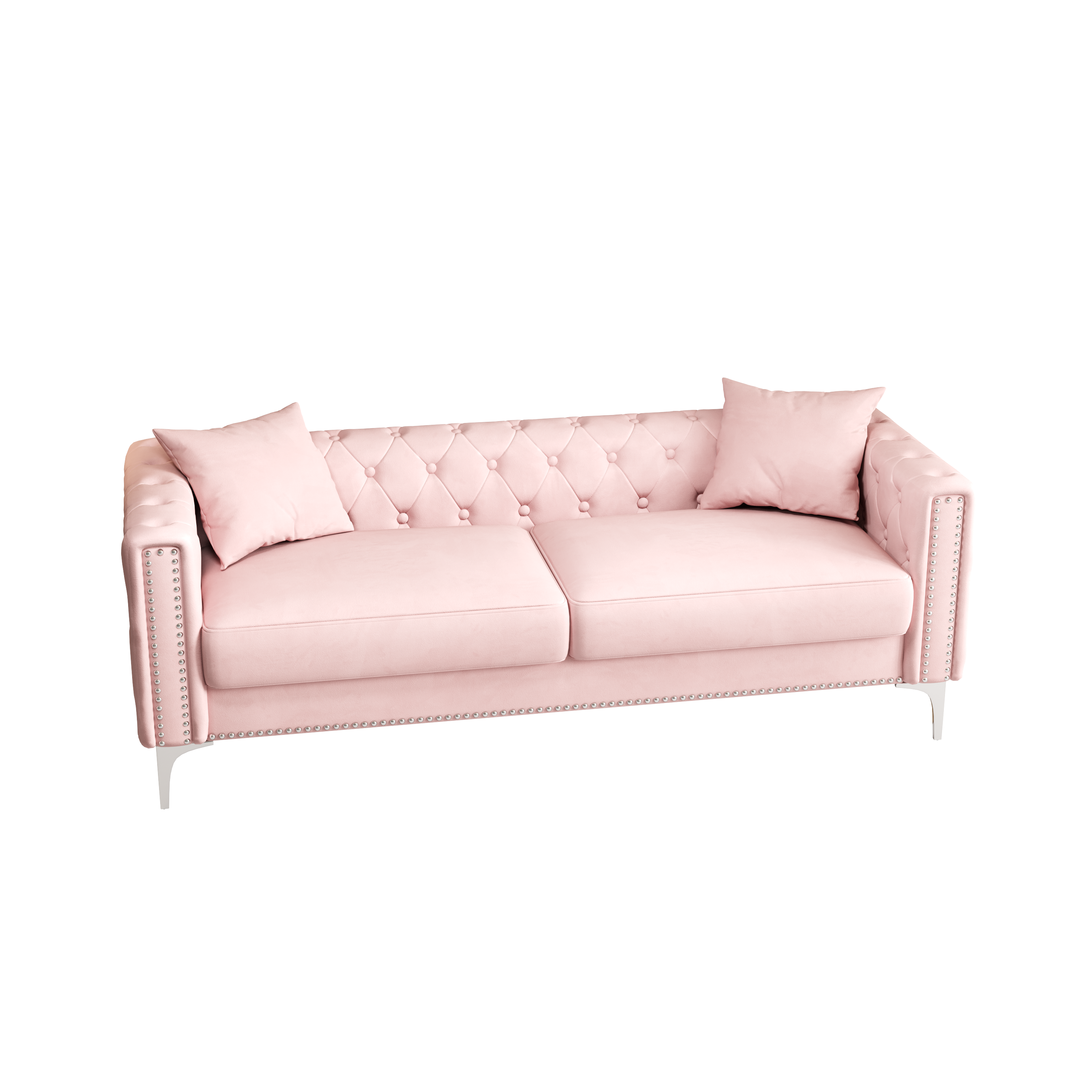 83" Pink Velvet 3-Seater Sofa with 2 Comfy Pillows - Perfect Design for Your Home