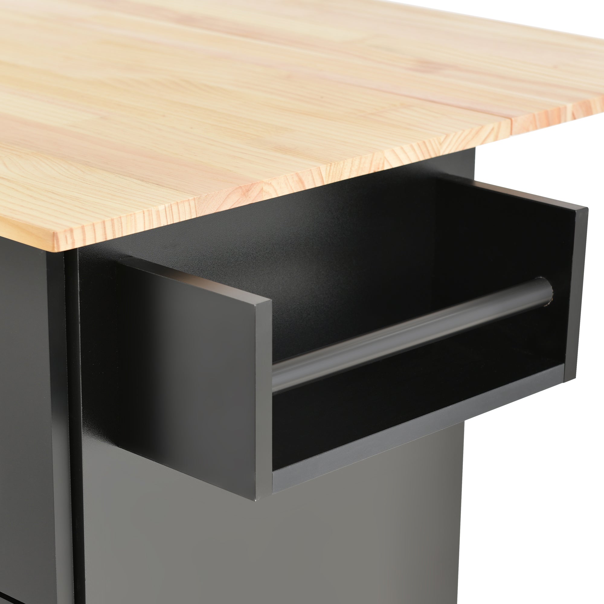 Black Rolling Mobile Kitchen Island with Solid Wood Top and Locking Wheels,52.7" Width with Storage Cabinet and Drop Leaf