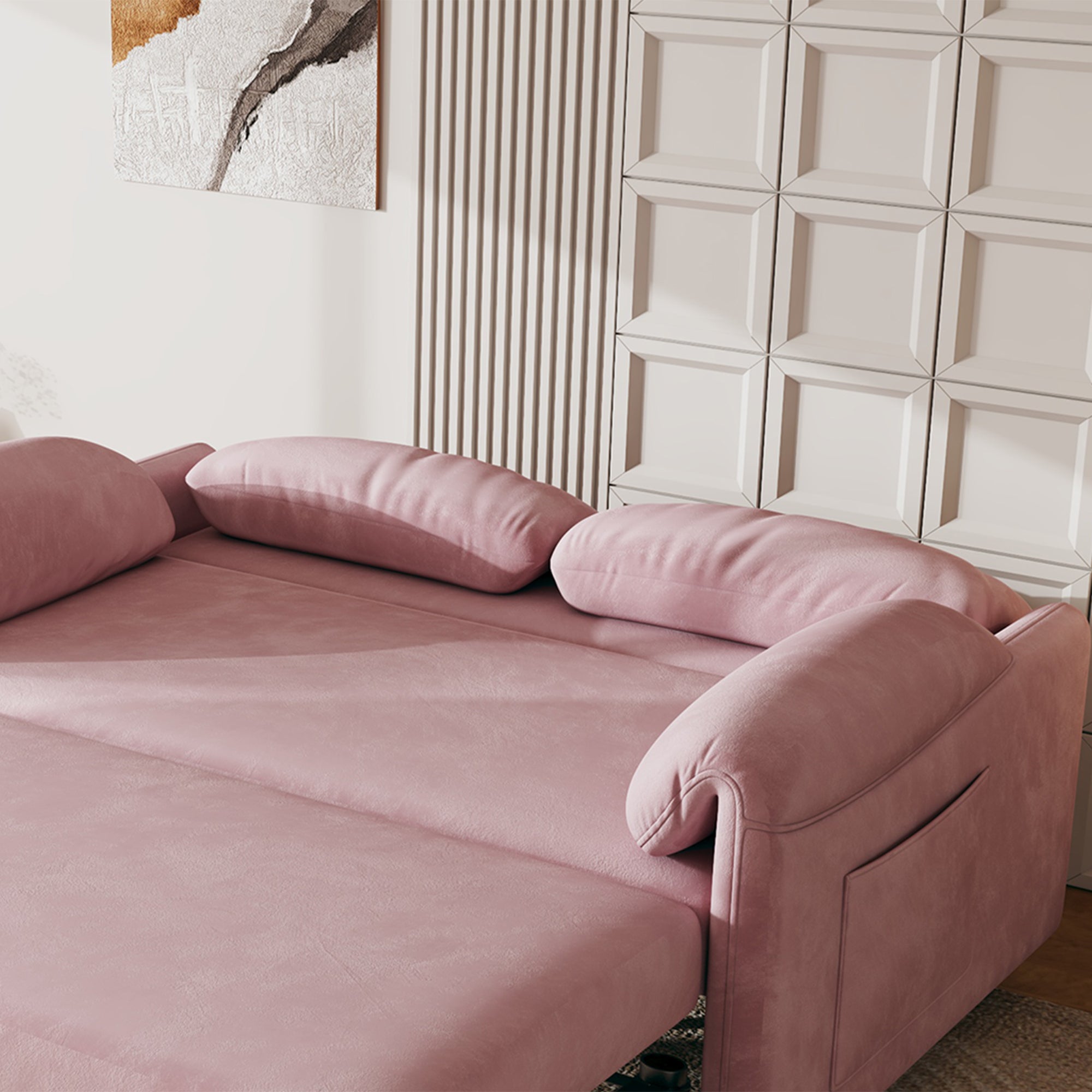 54" Pink Velvet  Sofa Bed for Multi-purpose - Perfect Pull-Out Sofa Design for Living Spaces