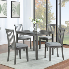 5 Piece Modern Dining Set, Square Wooden Dining Table with 4 Upholstered Chairs for Kitchen, Dining Room, Gray