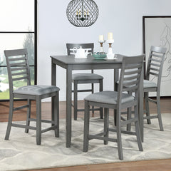 5 Piece Dining Table Set, Wooden Dining Square Table Set for 4, Counter Height Kitchen Table Set with Square Table and 4 Upholstered Chairs for Small Space, Gray