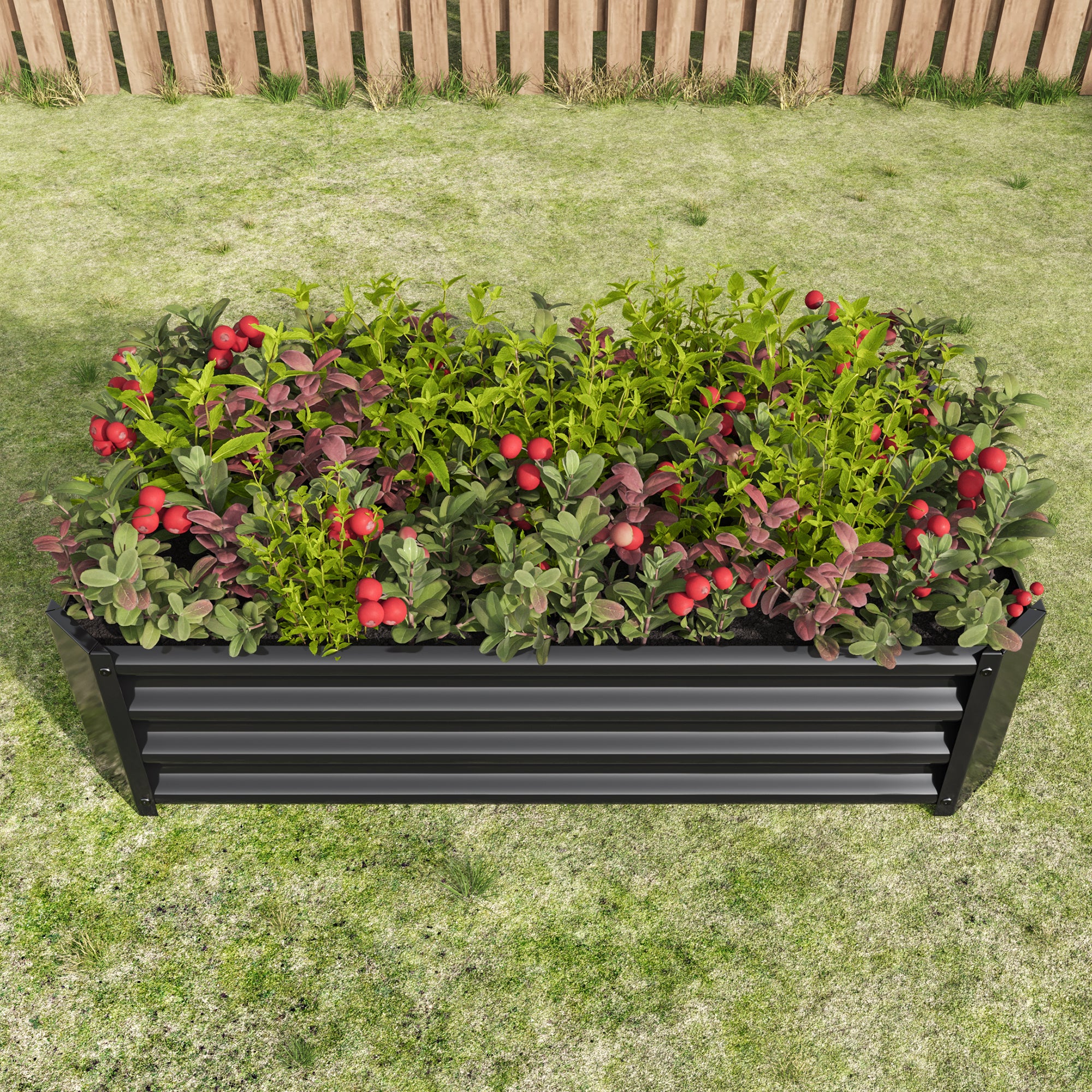 Metal Raised Garden Bed, Rectangle Raised Planter 4×2×1ft  for Flowers Plants, Vegetables Herb Black