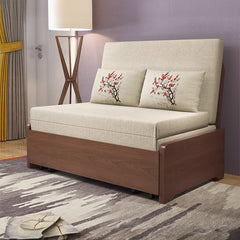 Elegant Solid Wood Sofa with Cotton-Linen Upholstery in Yellow, Brown, Light Gray, Dark Blue, and Beige fnm-954