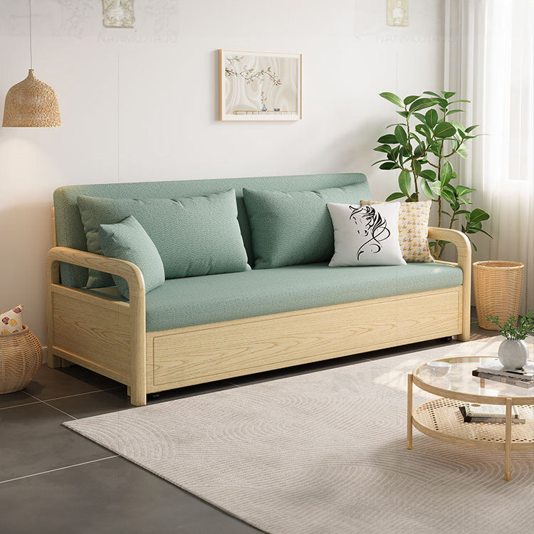 Modern Cotton-Linen Sofa in Elegant Green & Neutral Shades with Ash Wood Frame fnm-956