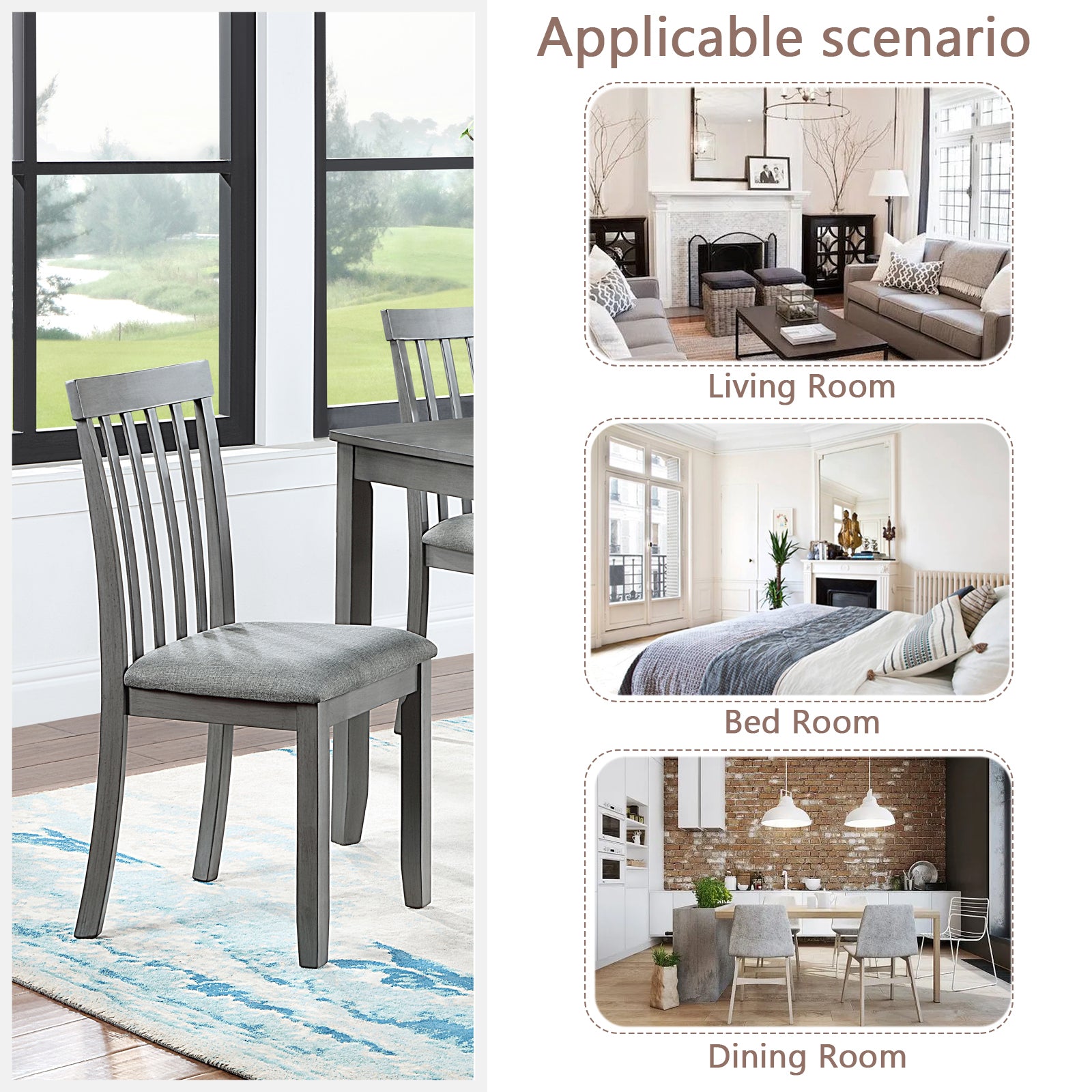 Wooden Dining Chairs Set of 4, Kitchen Chair with Padded Seat, Upholstered Side Chair for Dining Room, Living Room, Gray