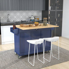 52.7" Rolling Mobile Kitchen Island with Drop Leaf - Solid Wood Top, Locking Wheels & Storage Cabinet, Dark blue