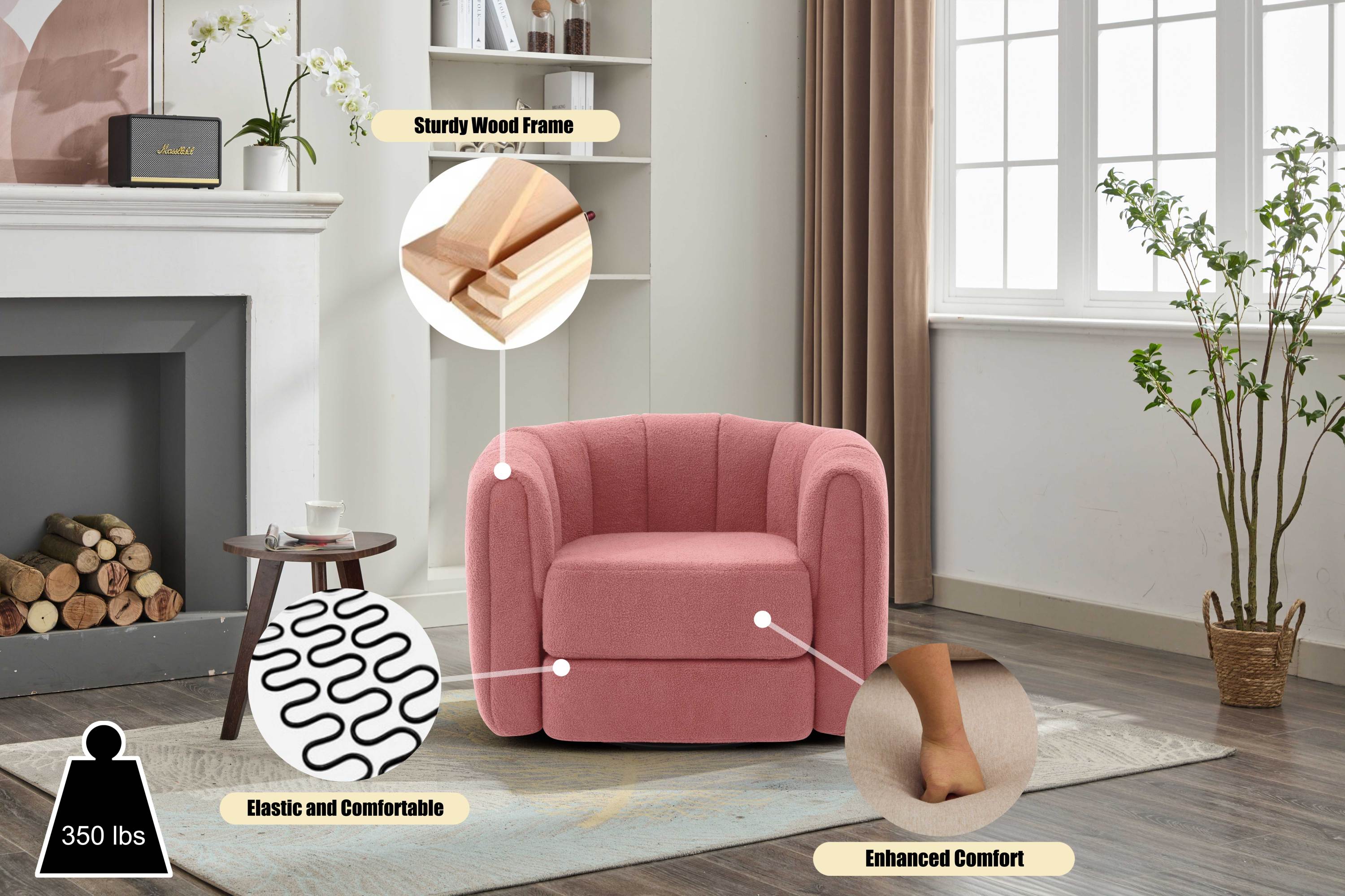 Swivel Accent Chair for Living Room, Sofa Chairs with Wood Base Side,  Comfy Swivel Accent Chair with Wide Upholstered, for Living Room