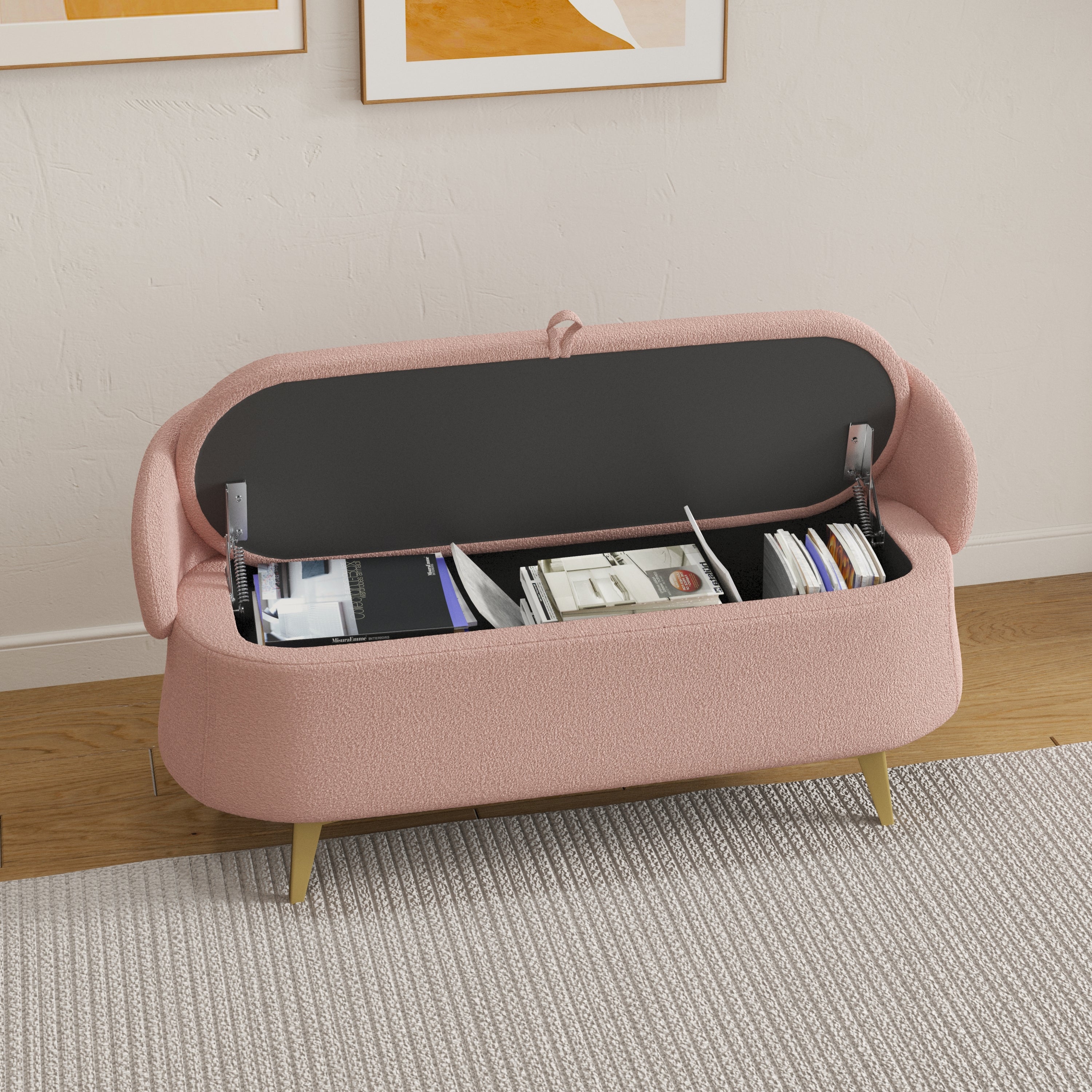 Multi-Functional 50" Pink Sofa with Storage in Teddy Fleece - Multi-Functional Design for Living Room