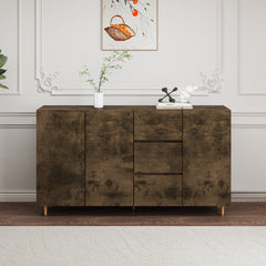 63" Black Brown Sideboard with Doors & Drawers for Storage Minimalistic Buffet for Dining Room