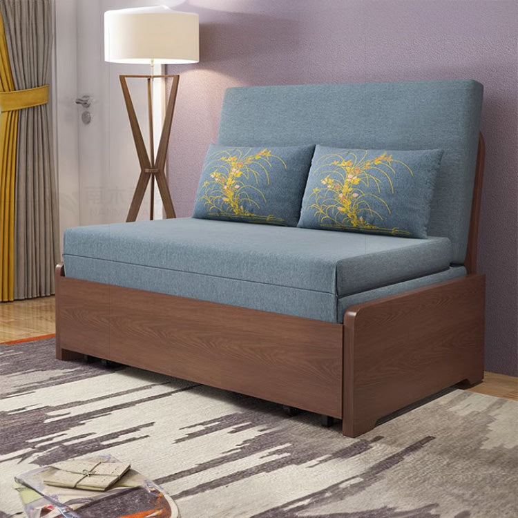 Elegant Solid Wood Sofa with Cotton-Linen Upholstery in Yellow, Brown, Light Gray, Dark Blue, and Beige fnm-954