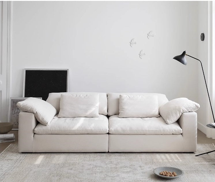 Luxury Cotton-Ramie White Sofa with Down & Silk Floss Cushions - Available in Brown, Dark Blue, and Black my-357