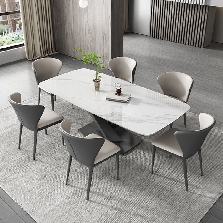 Modern Rectangular Dining Table with Marble Top & Laminated Wood Pedestals for 6 fps-773-msds