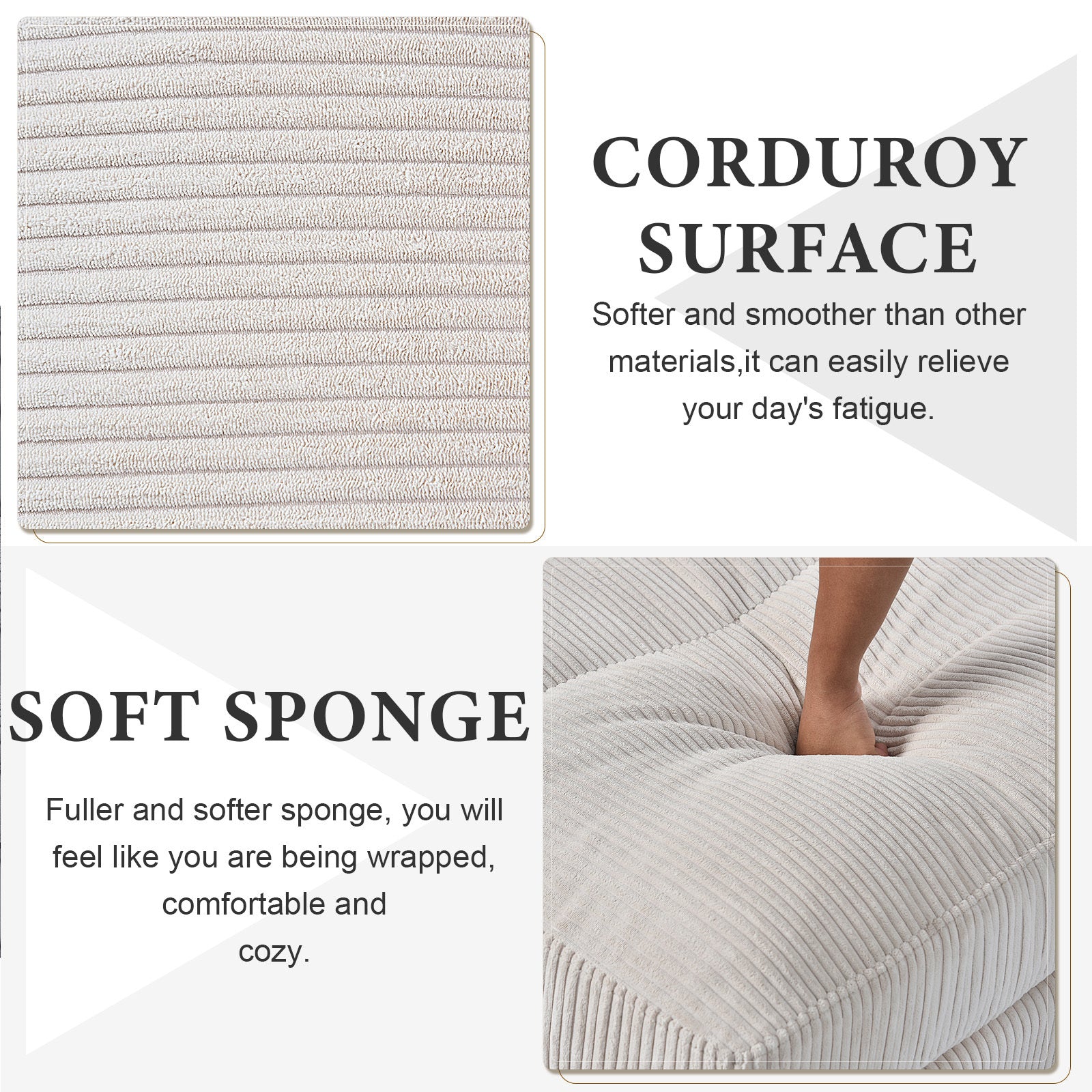 6-Seat Corduroy Modular Sofa, U/L Shape with Footstool – White