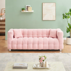 3-Seater Pink Modular Pit Sofa in Teddy Fleece with 2 Pillows for Living Room