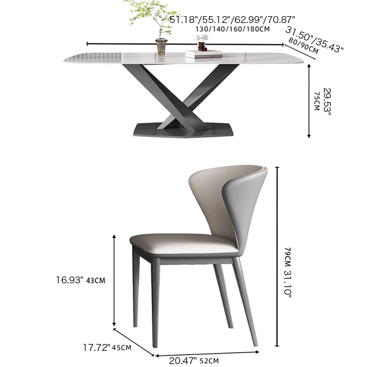 Modern Rectangular Dining Table with Marble Top & Laminated Wood Pedestals for 6 fps-773-msds