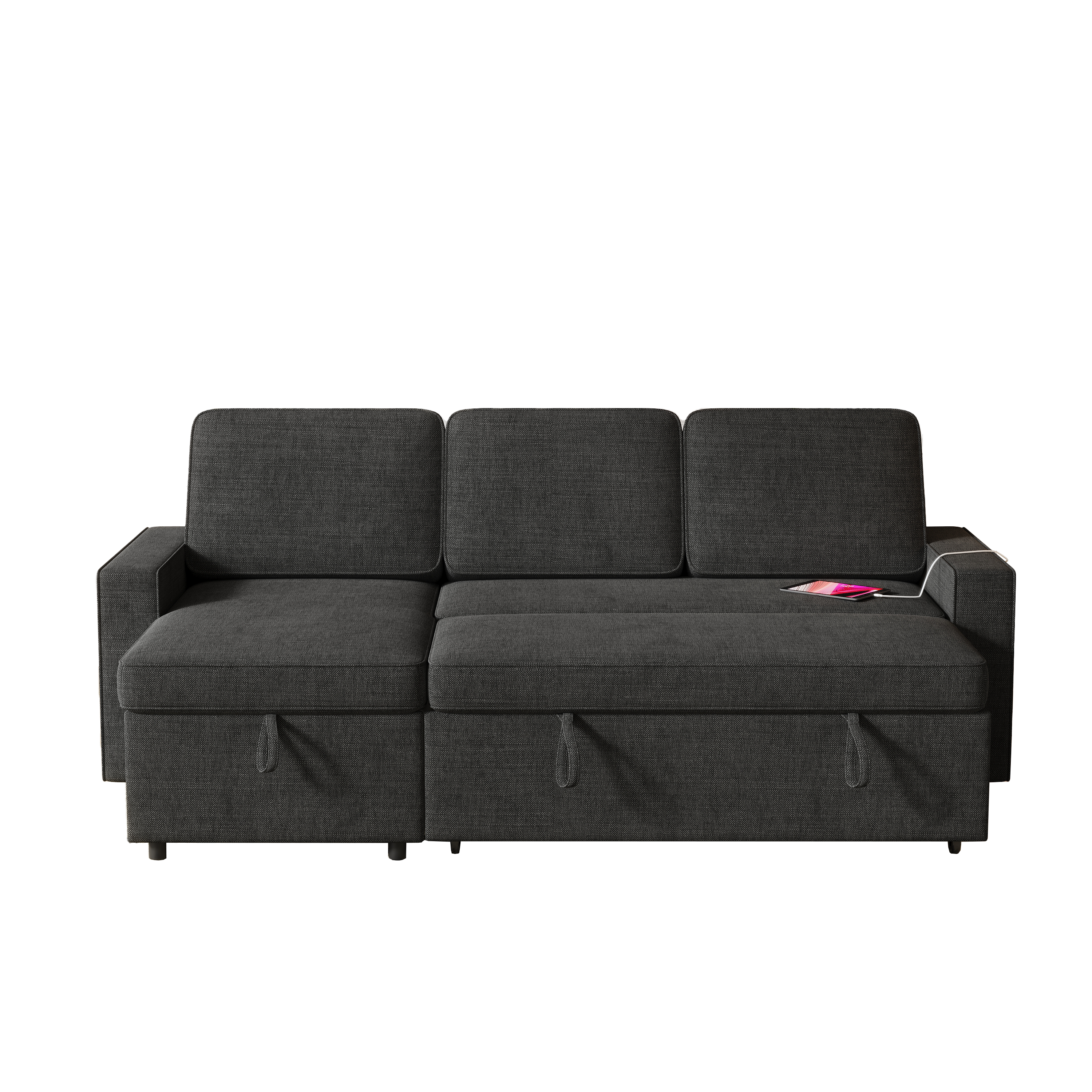 85.8" Pull Out Sleeper Sofa L-Shaped Couch Convertible Sofa Bed with Storage Chaise And Storage Racks,With USB Port And T-pyce Port