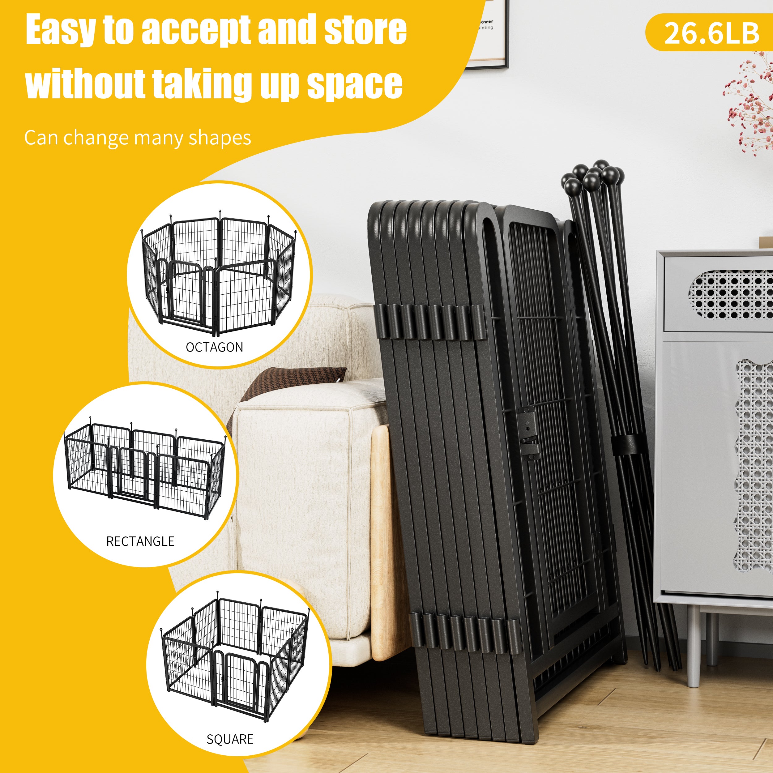 Heavy-Duty 32" Dog Playpen, Foldable 8-Panel Pet Exercise Fence for Indoor & Outdoor