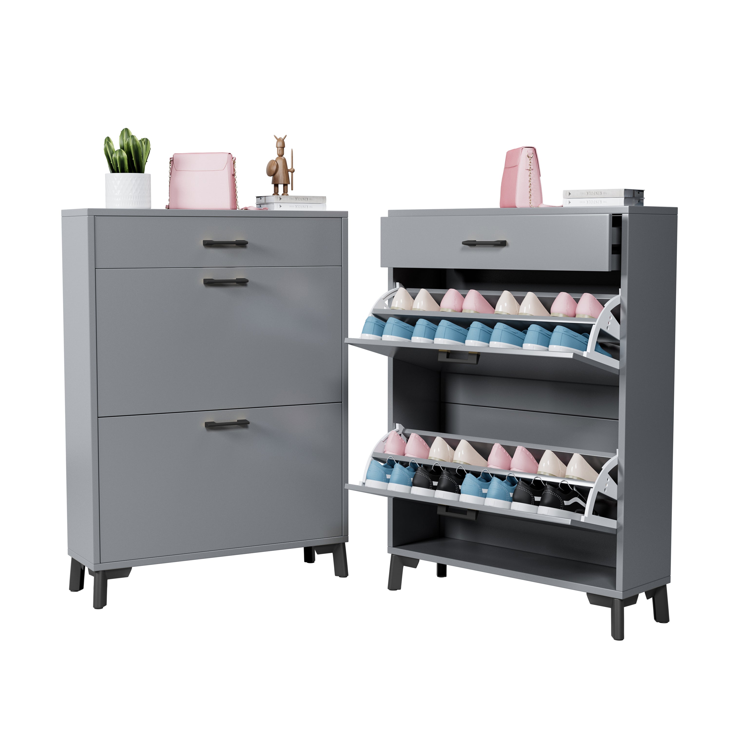 Freestanding Shoe Storage Cabinet with 2 Flip Drawers, Hidden Shoe Organizer for Entryway, Hallway, and Closet, Gray