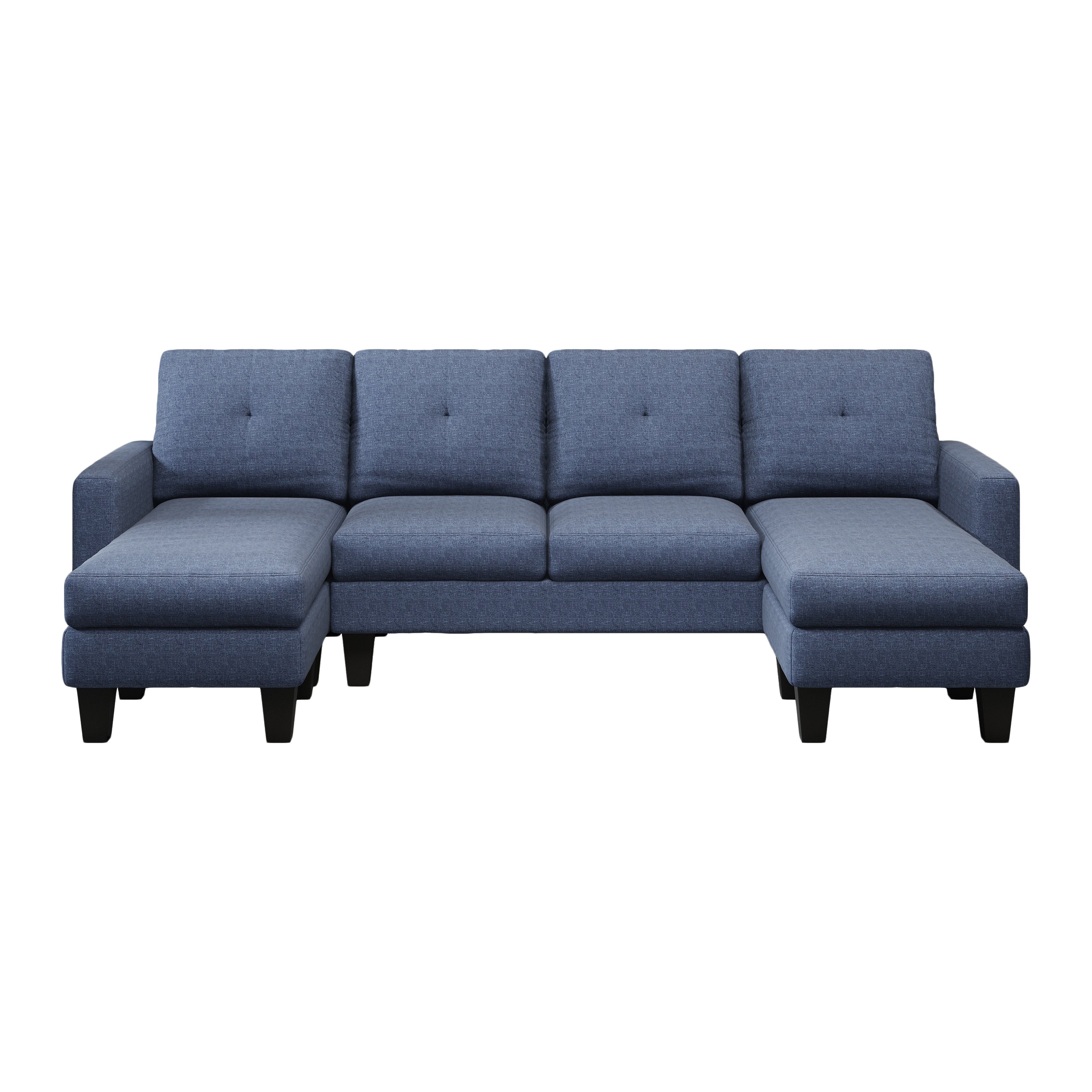 U-Shaped Sofa Coch 4-Seat Sofa with Chaise Polyester Fabric for Living Room Apartment Office (Blue)