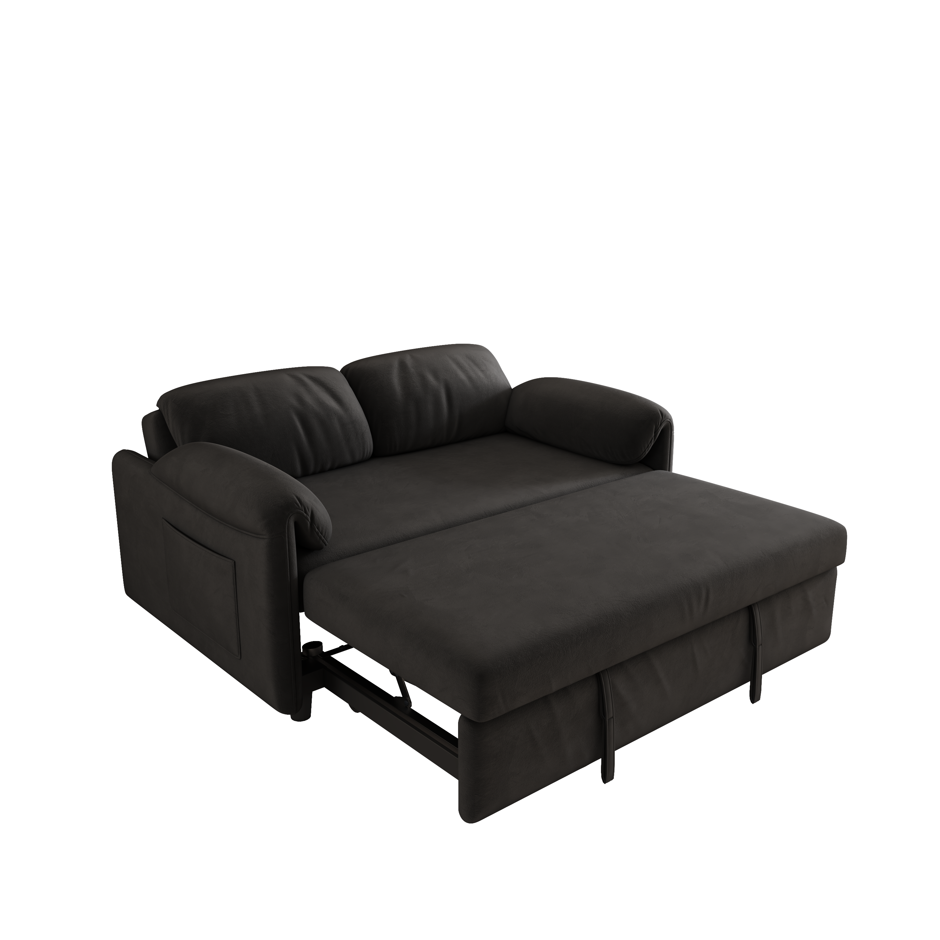 54" Black Velvet Sofa Bed - Modern Pull-Out Sofa for Small Living Room