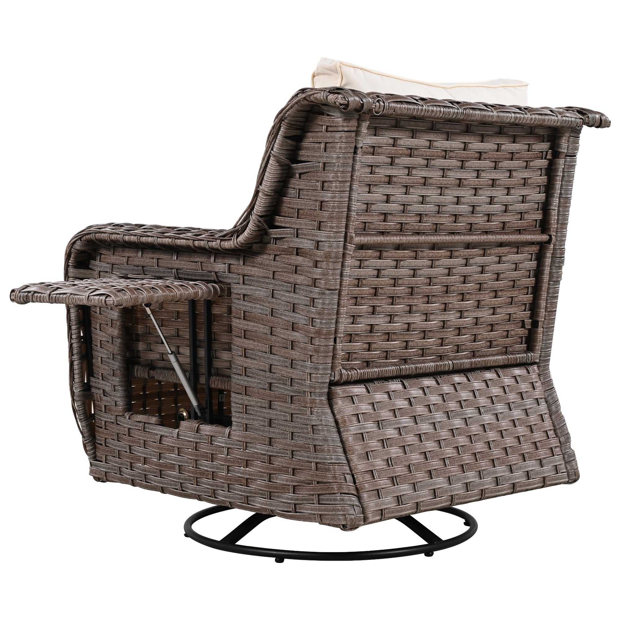 K&K 5 Pieces Outdoor Patio Furniture Set with Pet House Cool Bar and Retractable Side Tray, Rattan Wicker Patio Swivel Rocking Chairs Set of 2 with Ottomans for Backyard, Porch, Balcony, Beige