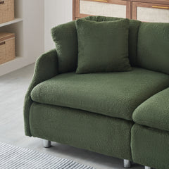 3-Seater Green Teddy Fleece Sofa With Two Throw Pillows - Spacious Design for Living Room