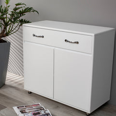 Modern White MDF Cabinet with Doors & Drawers for Storage