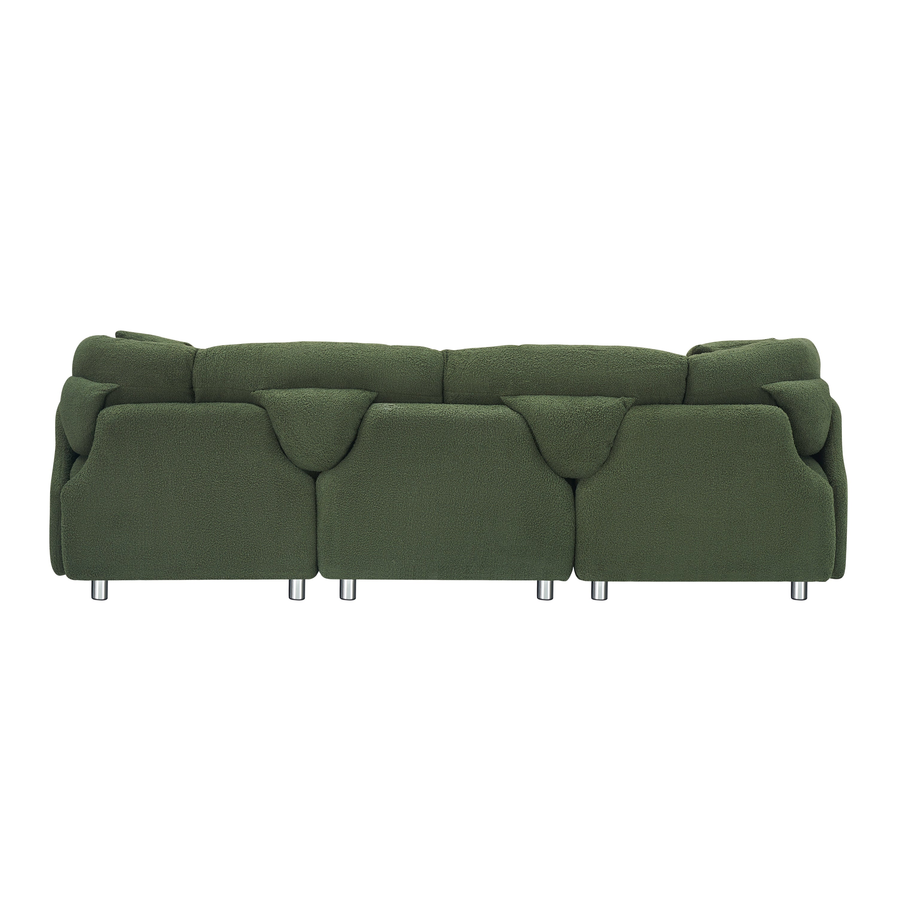 3-Seater Green Teddy Fleece Sofa With Two Throw Pillows - Spacious Design for Living Room