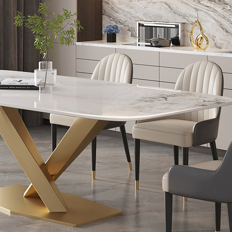 Luxurious Rectangular Dining Table - Durable Marble Top & Steel Pedestals in Large jh-067