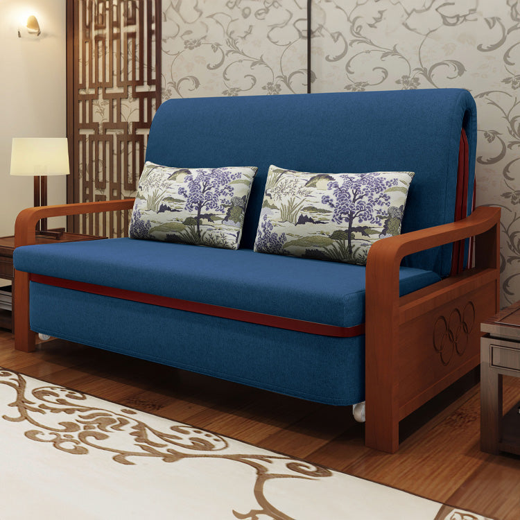 Stylish Sofa in Khaki Yellow with Dark Gray, Light Brown, and Blue Accents - Durable Rubber Wood and Pine Wood Frame with Faux Leather & Cotton-Linen Blend Upholstery fnm-949